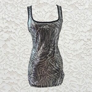 vintage y2k zebra printed sequin indie sleaze fitted tank top